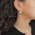 Gold Textured Molten C-Shape Thick Hoop Stud Earrings view 2
