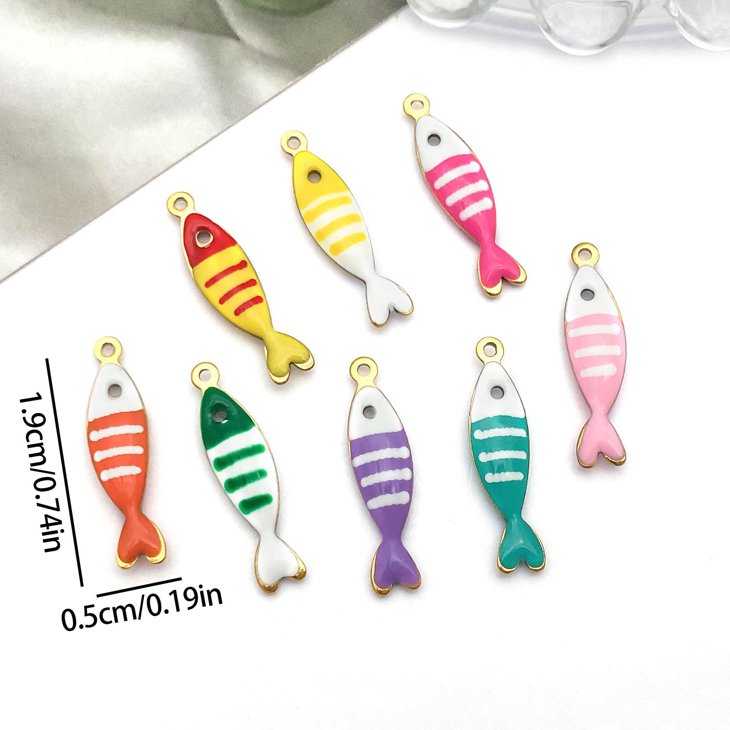 Stainless Steel Enamel Striped Fish Double Sided charm pendant for DIY ocean jewelry making