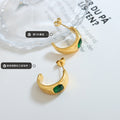 Gold C-Shape Hoop Earrings With Emerald Cut Green Zircon view 2