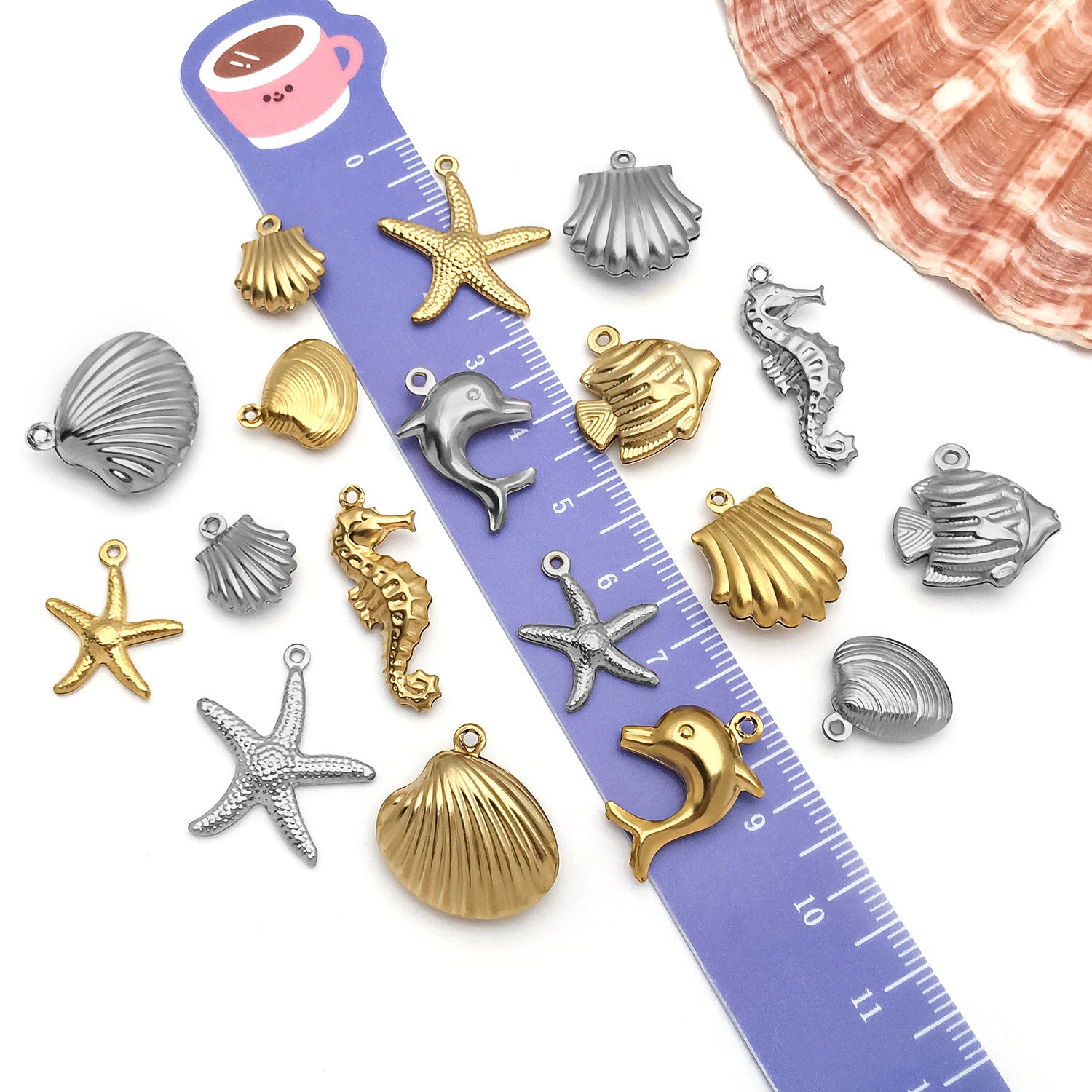 Stainless Steel Seahorse Dolphin Starfish Shell ocean charm pendants for DIY bracelets