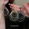 Layered Metal Circle Statement Drop Earrings in Two Tones view 2