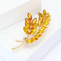 Gold Double Wheat Ear Brooch Amber Marquise Stones view 4