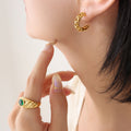 Gold Openwork Lattice C-Shape Hoop Earrings Copper Metal view 3