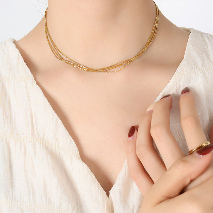 Gold Multi-Strand Thin Chain Layered Collar Necklace