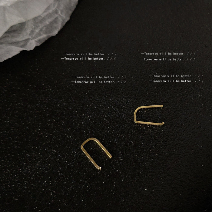 Gold-Tone Minimal U-Shape Geometric Bar Stud Earrings