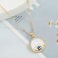 Gold Tone Crystal Evil Eye Round Pendant Necklaces in Two Colors view 3