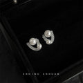 Geometric Dual Pearl Pave Curve Silver Stud Earrings view 1