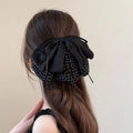 Black Satin Bow Leopard Fabric Hair Claw Clips 2 Colors view 2