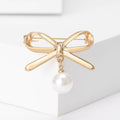 Outline Bow Pearl Drop Brooch in Silver and Gold for Jackets and Scarves view 7