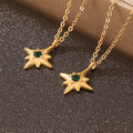 Gold Star Pendant Necklace Green Glass Stone Cable Chain view 2