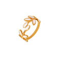 Leaf Branch Open Ring White Enamel Gold Steel Adjustable Band view 5