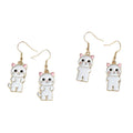 White Enamel Cat Drop Earrings in Three Selectable and Random Options view 5