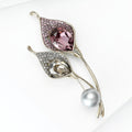 Twin Leaf Crystal Drop Brooch Purple Champagne Pearl view 3