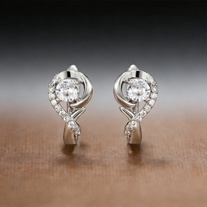 Silver Tone Musical Note Clear CZ Huggie Hoop Earrings