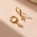 Gold Girl Charm Dangle Hoop Earrings Clear Crystal Accents view 4