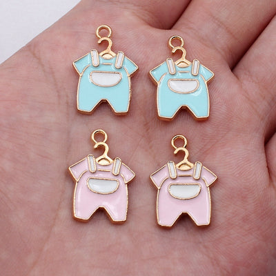 Blue Overalls, Pink Overalls enamel overalls charms in image 1, shown from the front