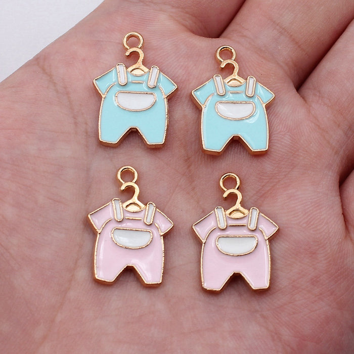 Gold Tone Enamel Overalls Charms in Blue and Pink Colors