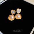Gold Tone Crystal and Champagne Pearl Drop Earrings view 2