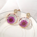 Eleven Style Gold Tone Round Pressed Flower Resin Drop Stud Earrings view 3