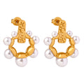 Gold Open Ring Pearl Cluster Stud Earrings Hammered Posts view 5