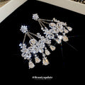Silver Tone Crystal Floral Chandelier Earrings With Beaded Fringe view 3