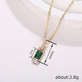 Gold Tone Green Rectangle CZ Geometric Pendant Necklace view 4