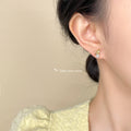 Gold Fairy Heart Crystal Sprite Figure Stud Earrings view 2
