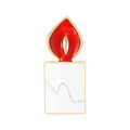 Enamel Candle Brooch With Polished Metal And Sculpted Decorative Details view 1