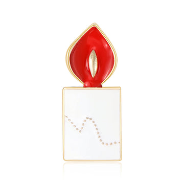 Enamel Candle Brooch With Polished Metal And Sculpted Decorative Details
