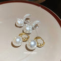 Silver Tone Textured Hoop and Large Pearl Drop Earrings view 3