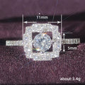 Silver Tone Square Halo Crystal Ring with Polished Metal Finish view 5
