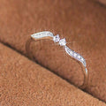Silver Tone Wavy Leaf Clear Stone Delicate Band Ring view 1