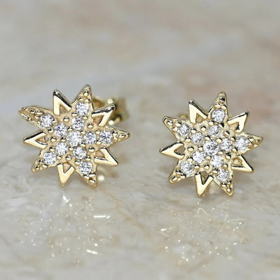 Eight point star stud earrings in front product view