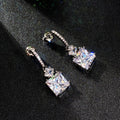 Silver Tone Square Clear Stone Bar Drop Earrings Jewelry view 2