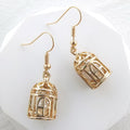 Gold Mini Birdcage Pearl Drop Earrings Hollow Cage Charm view 3