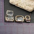 Gold Tone Double Clear Faceted Geometric Crystal Drop Earrings view 2