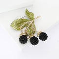 Enamel Leaf Berry Brooch Gold Branch Red Or Black Berries view 3