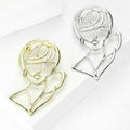 Open Line Art Woman Portrait Brooch in Two Metal Tones view 3