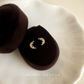Gold Crescent Moon Stud Earrings Clear Zircon Accents view 4