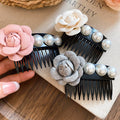 Fabric Rose Pearl Black Comb Hair Pins Three Colors view 4