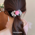 Pearl Mesh Scrunchies Flocked Strawberry Charm Two Colors view 3