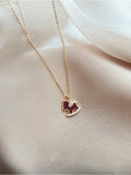 Gold Red Enamel CZ Rocking Horse Necklace Earring Set view 6