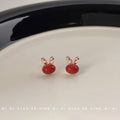 Red Glaze Bunny Head Stud Earrings Rose Gold Ear Accents view 4