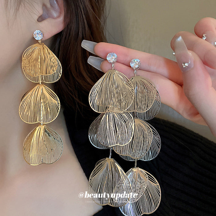 Triple Wire Petal Drop Earrings in Gold and Silver Tones