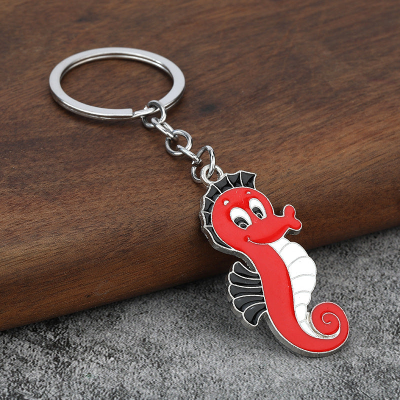 Cartoon Seahorse Enamel Keychain, Metal Bag Charm Pendant