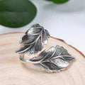 Antique Silver Dual Leaf Open Adjustable Wrap Ring view 2