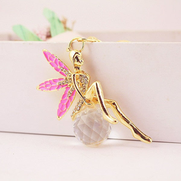 Rhinestone Crystal Angel Butterfly Fairy Keychain Bag Charm for Women