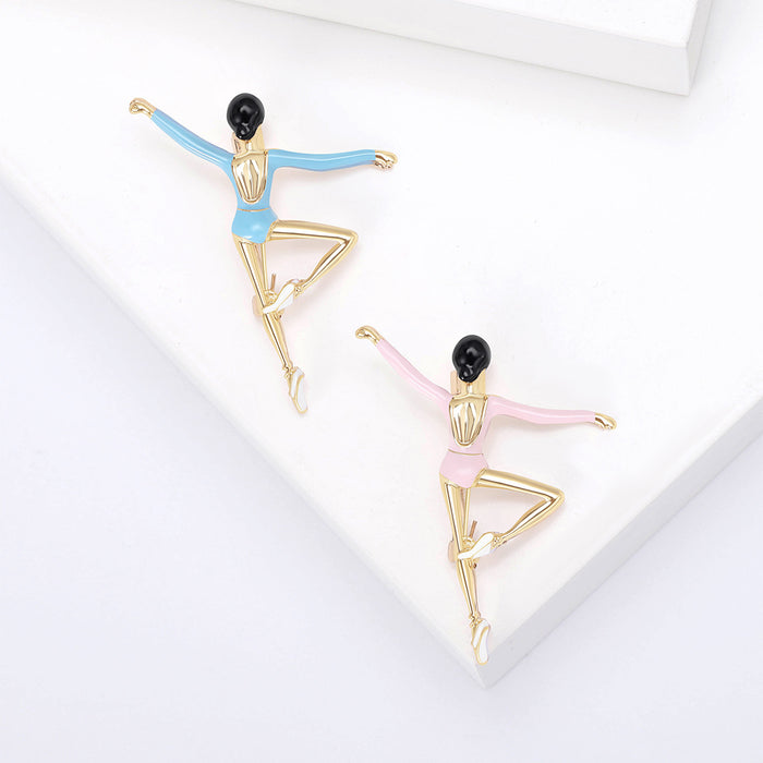 Ballet Dancer Brooch in Pink or Blue Enamel Leotard