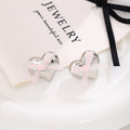 Silver Heart Stud Earrings with Sheer Ribbon Bows Three Colors view 6