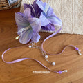 Purple Fabric Lily Hair Clip Pearl Crystal Ribbon Tassels view 2